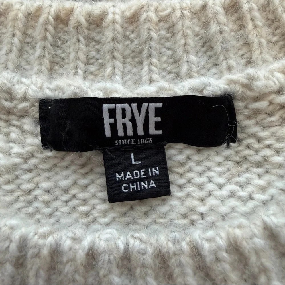 Frye Oatmeal Heather Knit Fringe Sweater | Boho Chunky Textured Pullover Large - Picture 7 of 11